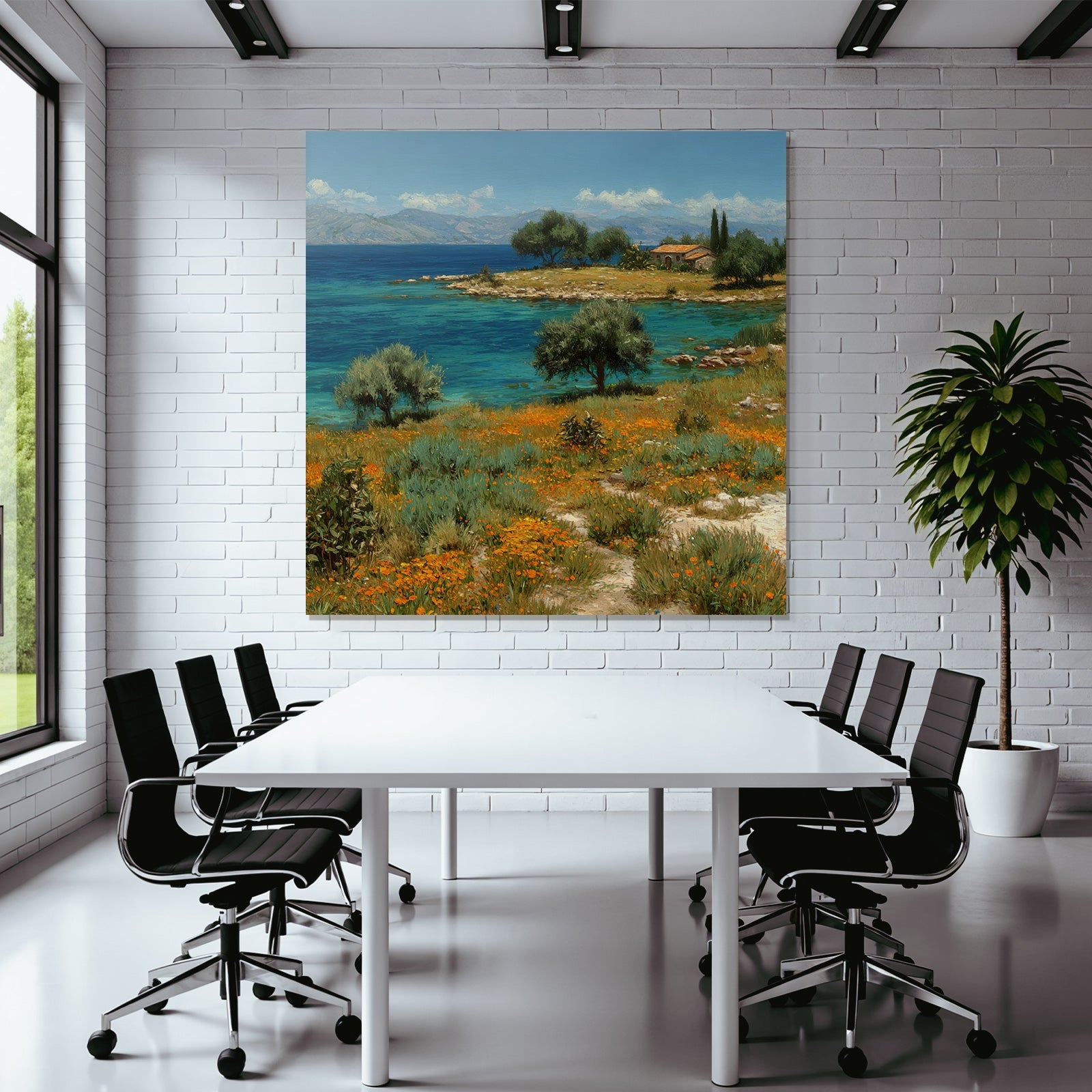 Ruhige Seelandschaft Mit Blumen Und Haus Beim Berg Himmel