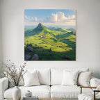 Szenische Landschaft Grüne Hügel Windende Strasse Burg Himmel Uwolken