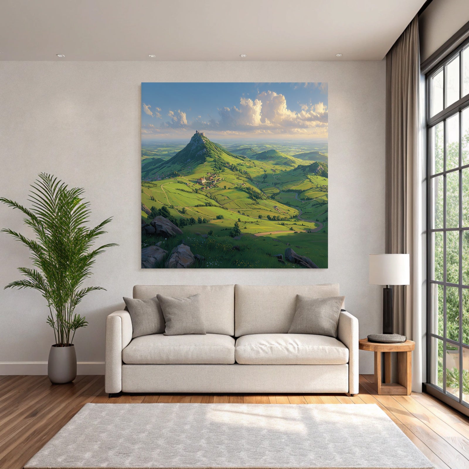 Szenische Landschaft Grüne Hügel Windende Strasse Burg Himmel Uwolken