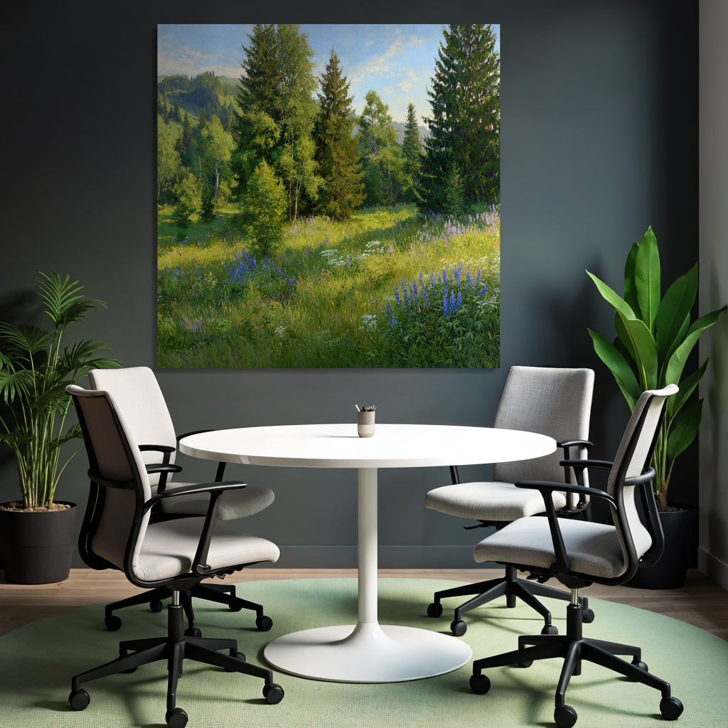 Vibrante Landschaft Mit Bäumen Und Wildblumen