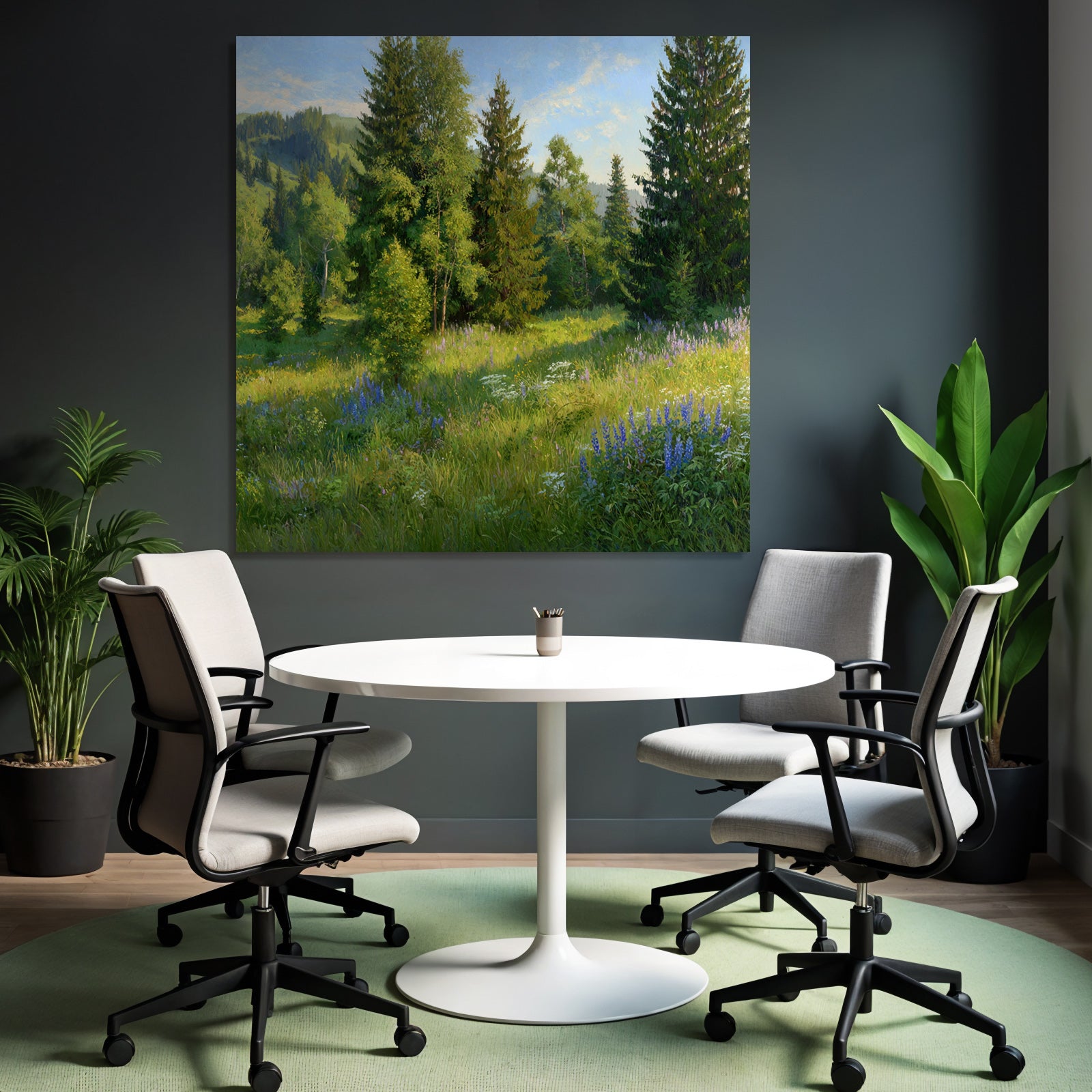 Vibrante Landschaft Mit Bäumen Und Wildblumen