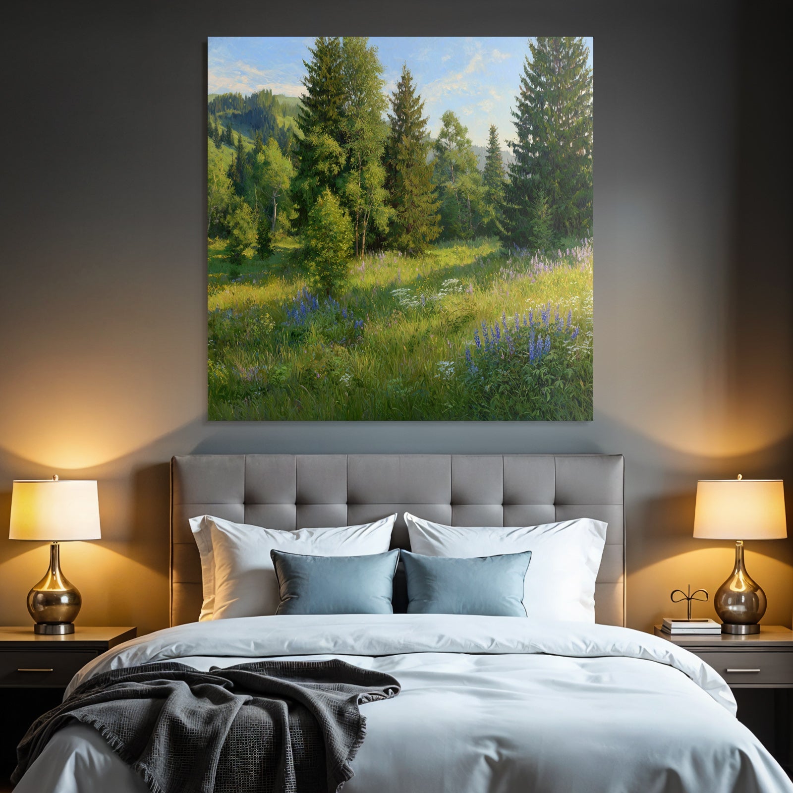 Vibrante Landschaft Mit Bäumen Und Wildblumen