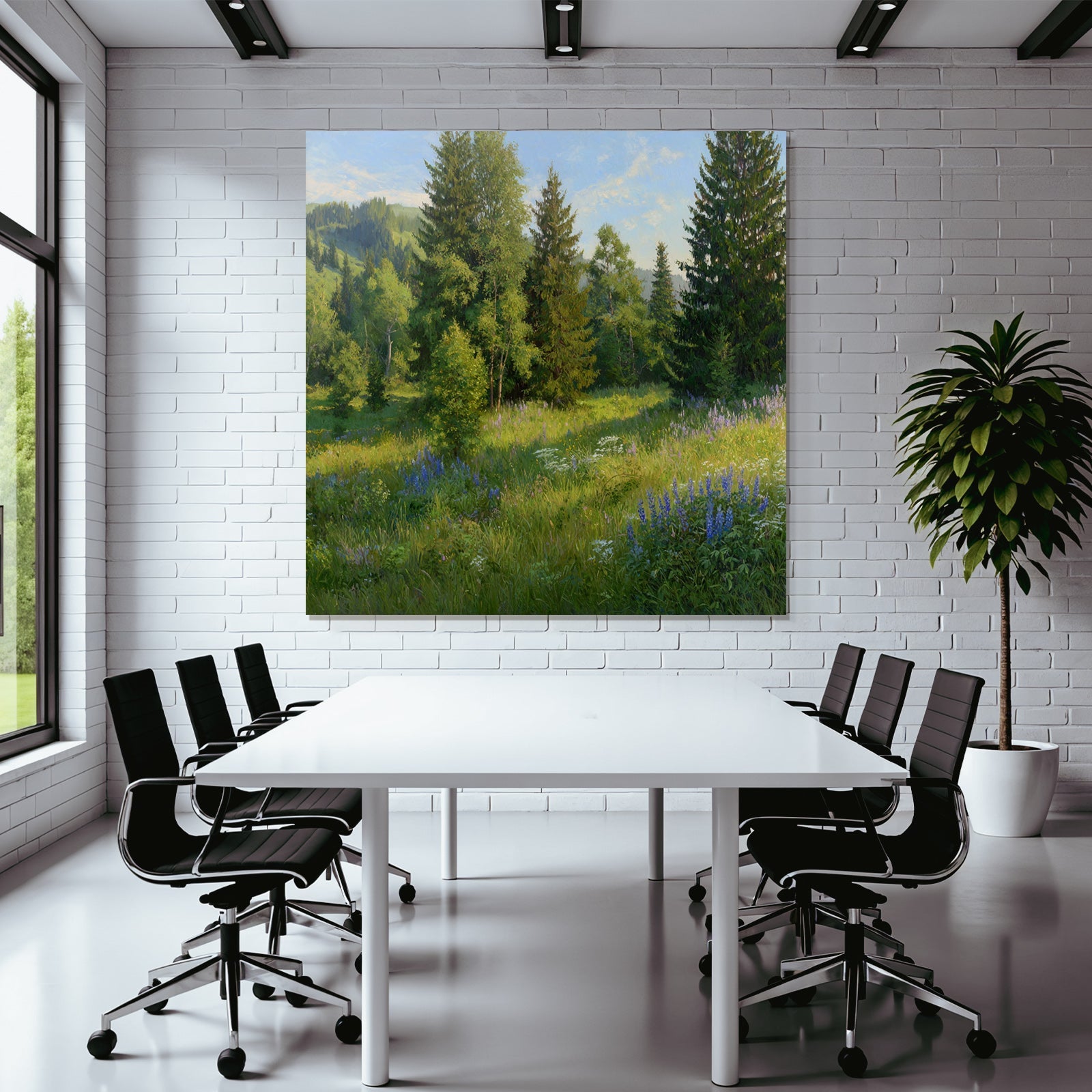 Vibrante Landschaft Mit Bäumen Und Wildblumen
