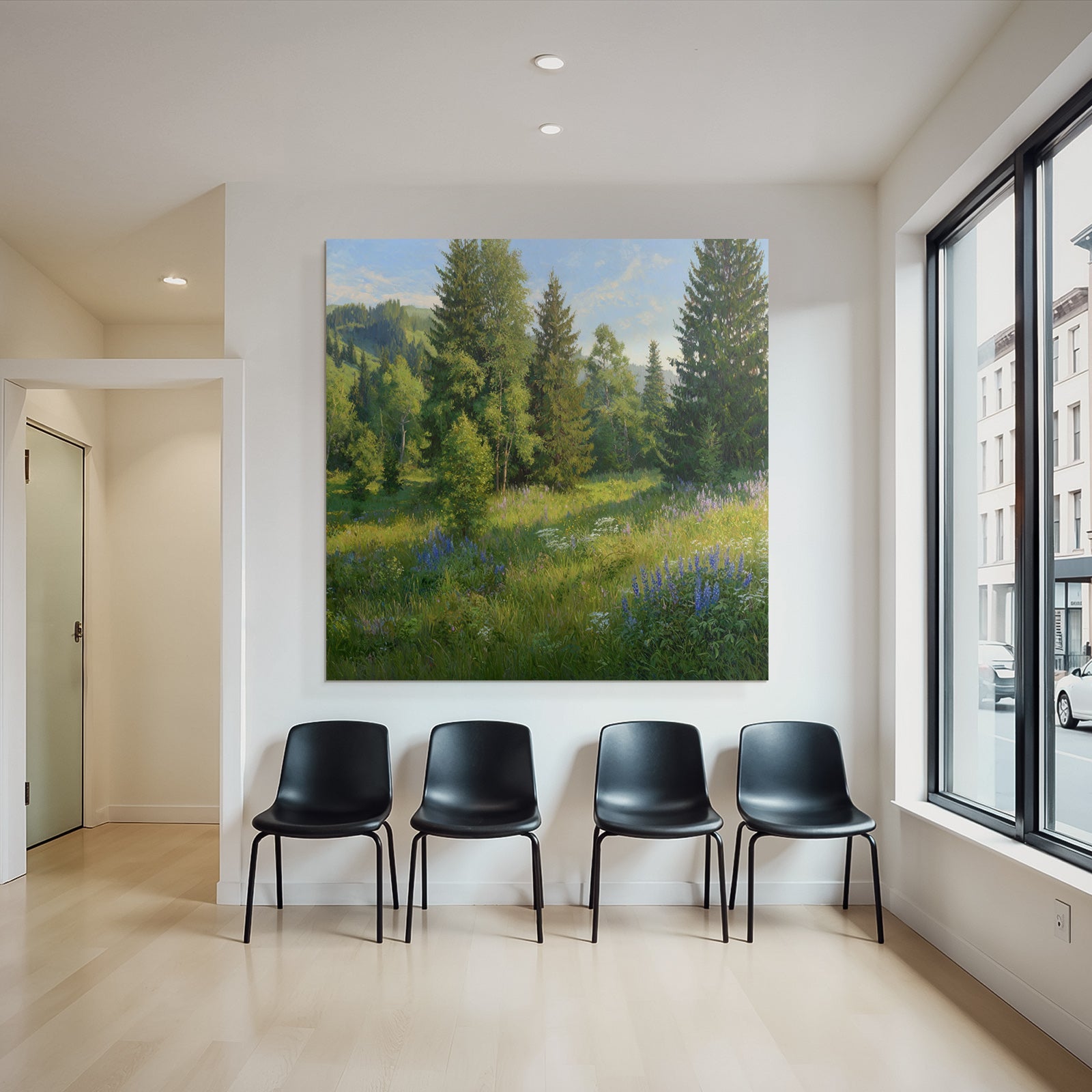 Vibrante Landschaft Mit Bäumen Und Wildblumen