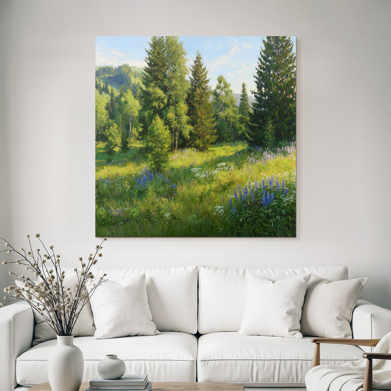 Vibrante Landschaft Mit Bäumen Und Wildblumen
