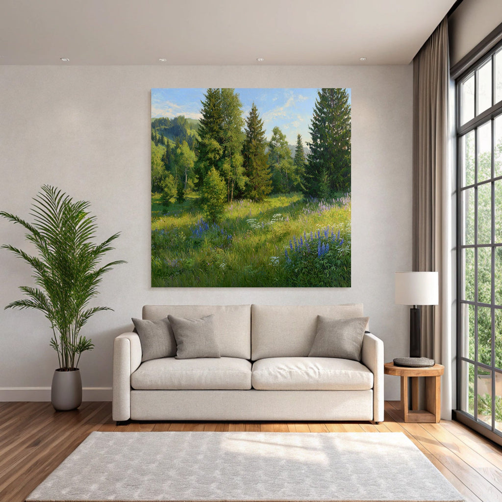 Vibrante Landschaft Mit Bäumen Und Wildblumen