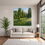 Vibrante Landschaft Mit Bäumen Und Wildblumen