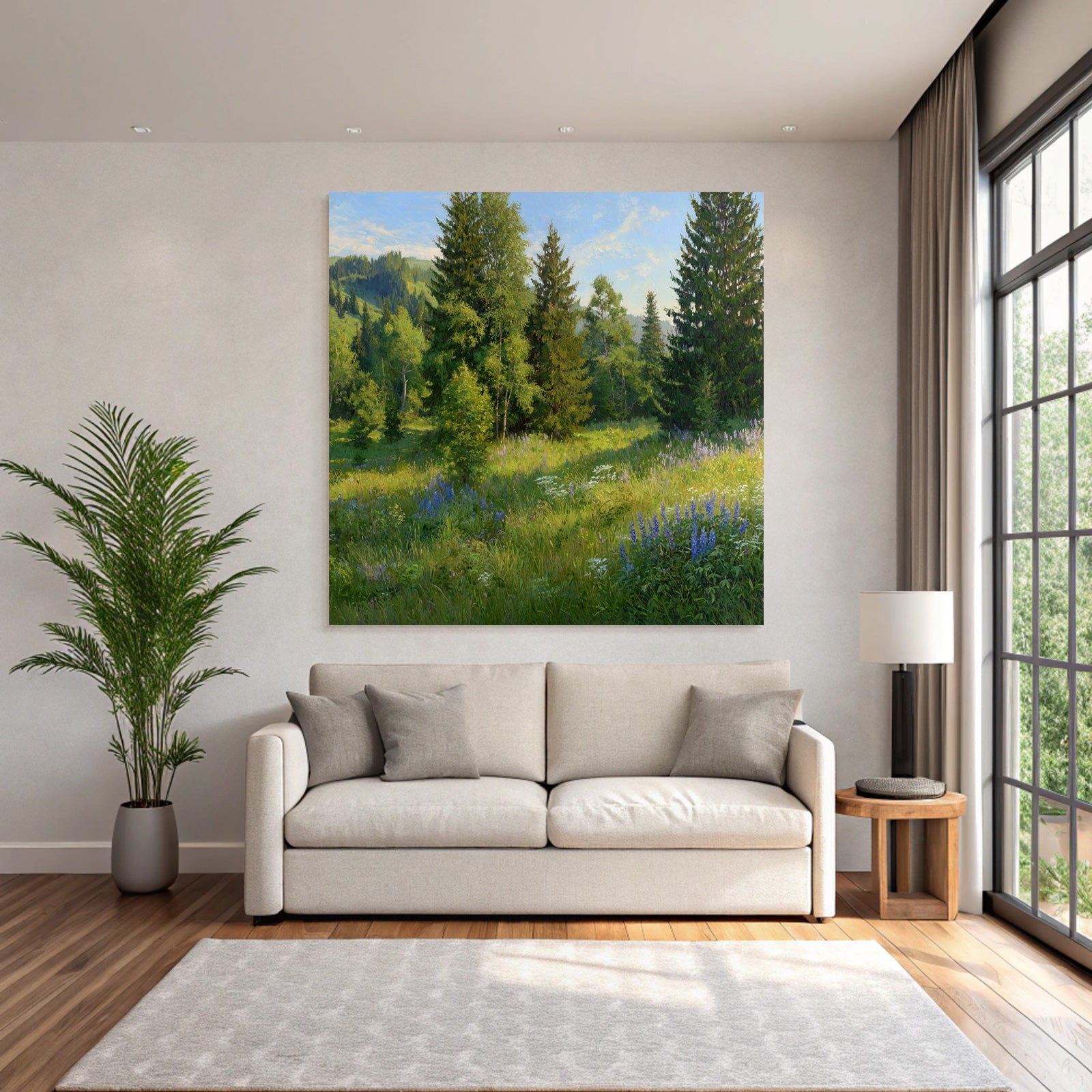 Vibrante Landschaft Mit Bäumen Und Wildblumen