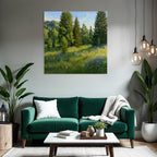 Vibrante Landschaft Mit Bäumen Und Wildblumen