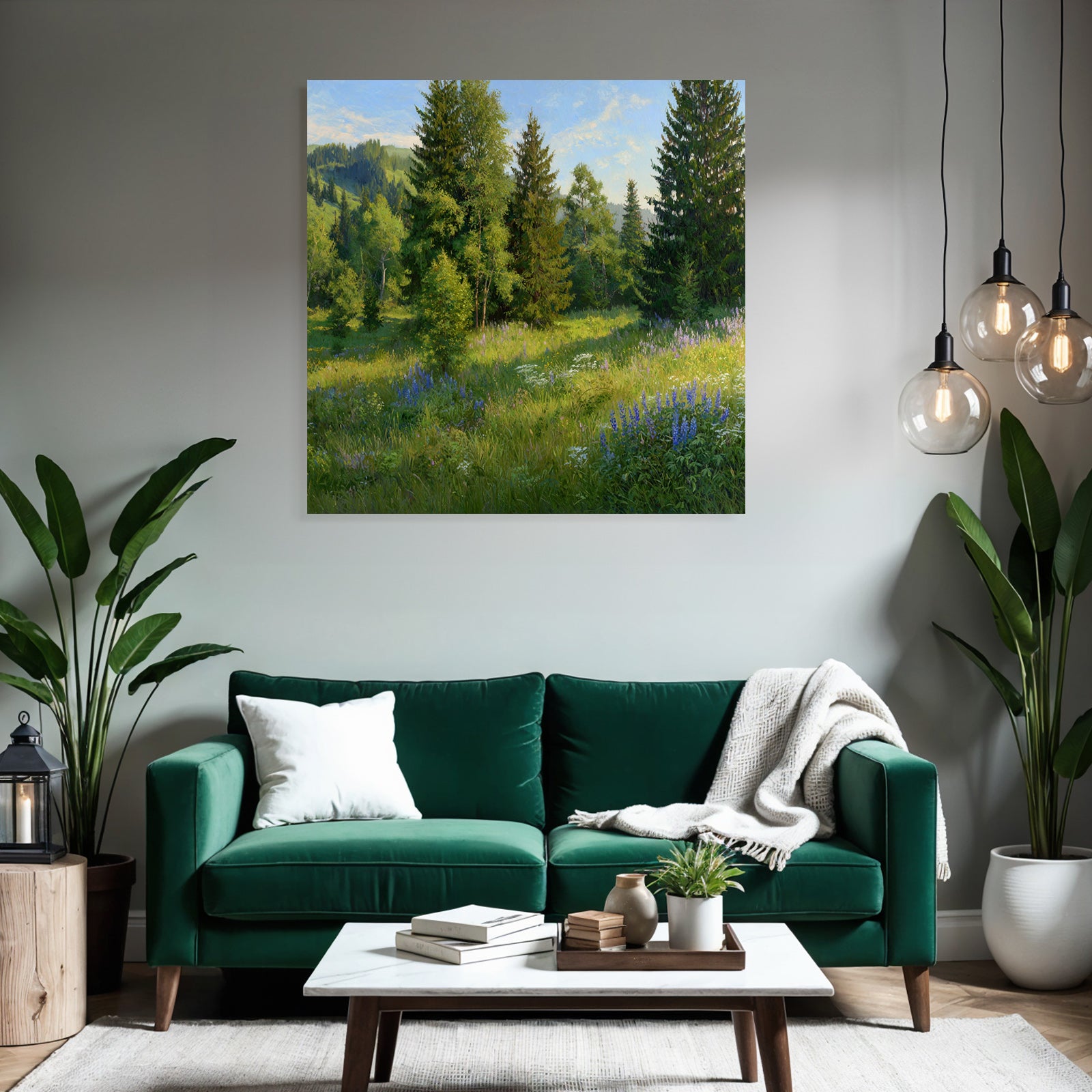 Vibrante Landschaft Mit Bäumen Und Wildblumen