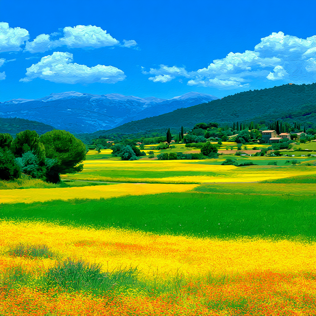 Vibrante Landschaft Mit Hügeln Feldern Und Bergen | Sommer | Jahreszeiten
