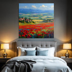 Vibrante Landschaft Mit Roten Blumen Und Dorfblick