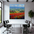 Vibrante Landschaft Mit Roten Blumen Und Dorfblick