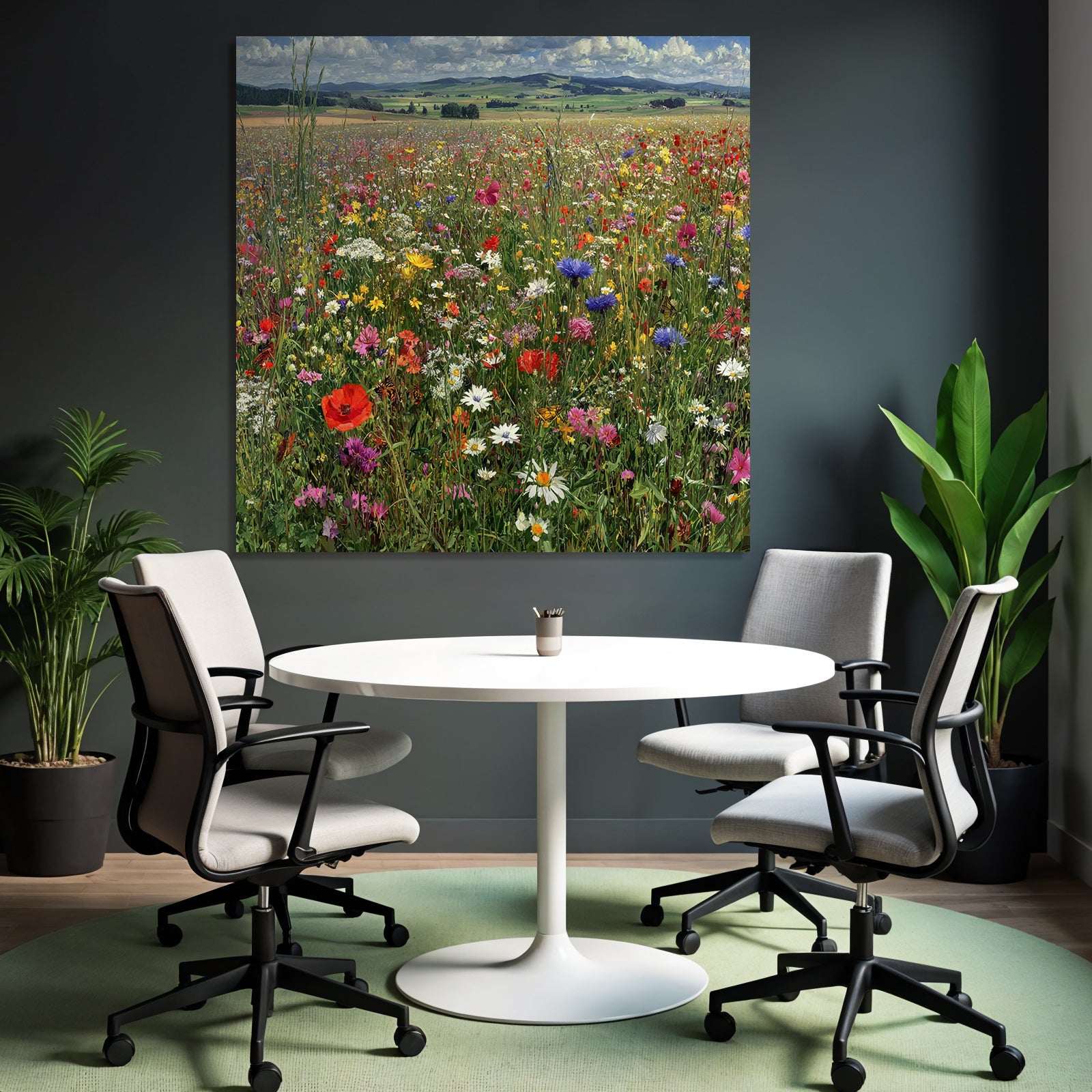 Wildflower Meadow Lebendige Farben Florale Szenen Mit Hügeln Und Wolken