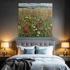 Wildflower Meadow Lebendige Farben Florale Szenen Mit Hügeln Und Wolken