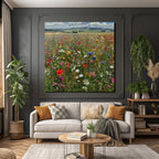 Wildflower Meadow Lebendige Farben Florale Szenen Mit Hügeln Und Wolken
