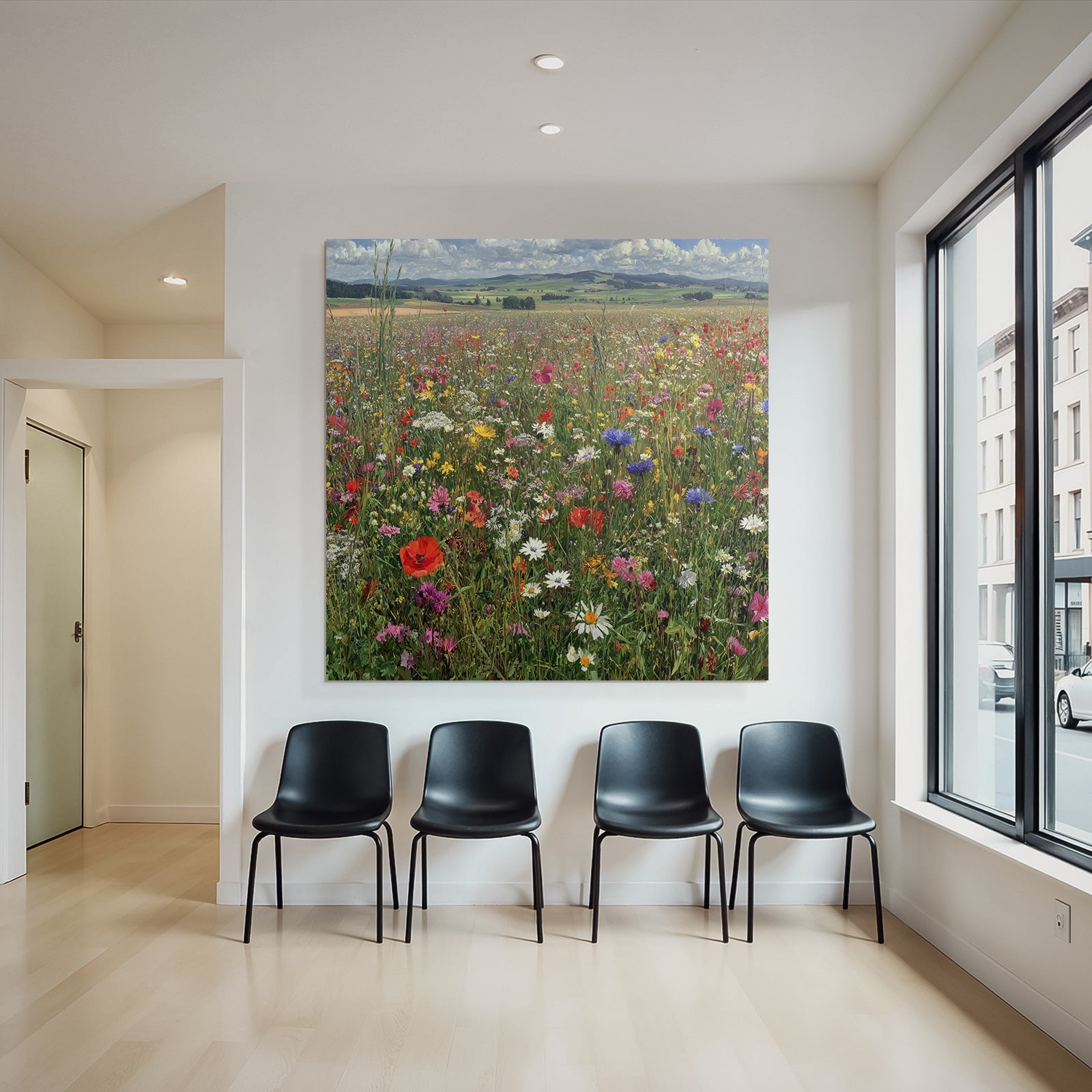 Wildflower Meadow Lebendige Farben Florale Szenen Mit Hügeln Und Wolken