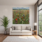Wildflower Meadow Lebendige Farben Florale Szenen Mit Hügeln Und Wolken