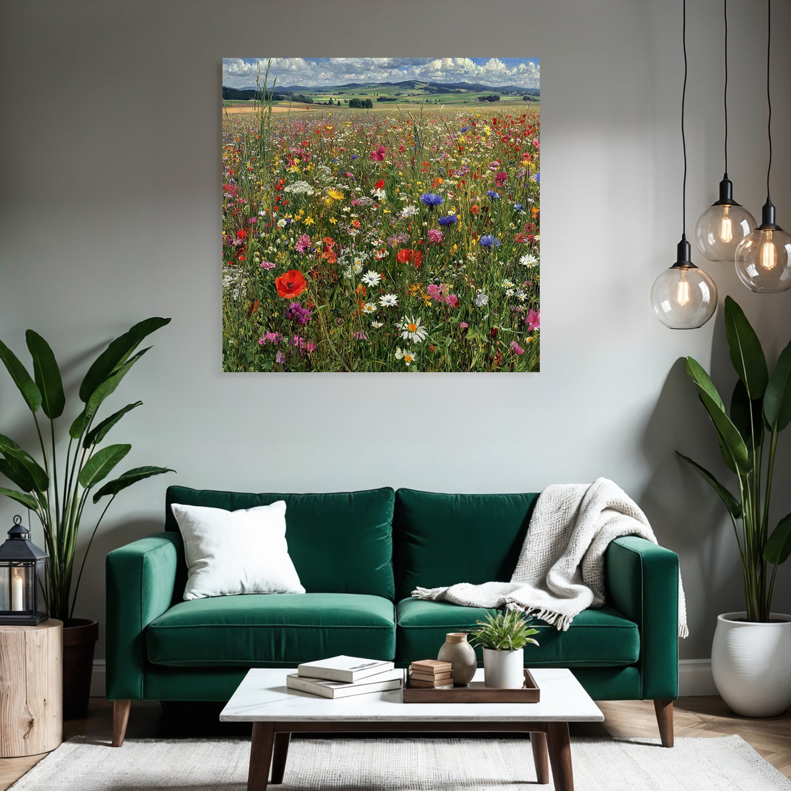 Wildflower Meadow Lebendige Farben Florale Szenen Mit Hügeln Und Wolken