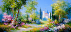 Bunte Landschaft Mit Baum Und Herrenhaus | Sommer | Jahreszeiten