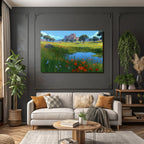 Friedliche Idylle Mit Wiesen Blumen Und Schloss