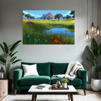 Friedliche Idylle Mit Wiesen Blumen Und Schloss