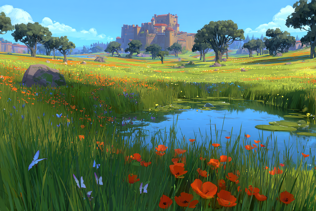 Friedliche Idylle Mit Wiesen Blumen Und Schloss | Sommer | Jahreszeiten