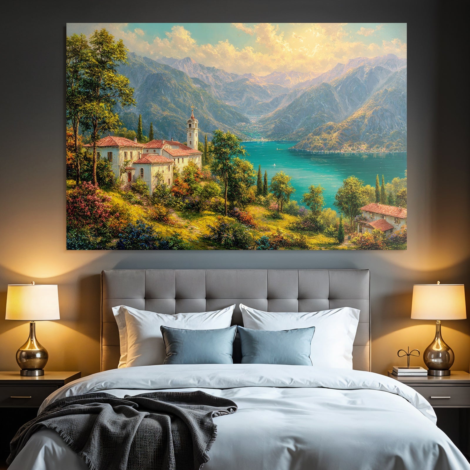 Idyllische Landschaft Mit Bergen Und See Atemberaubende Sunset Stimmung