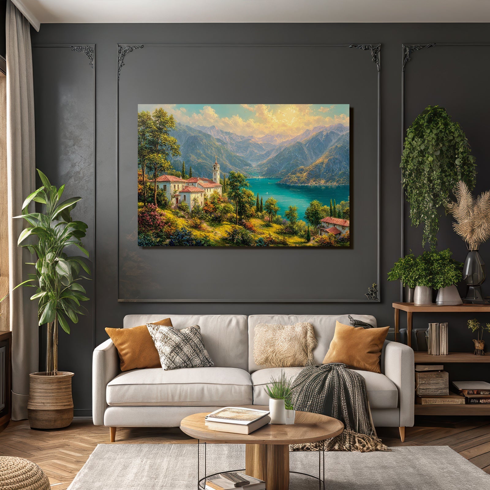 Idyllische Landschaft Mit Bergen Und See Atemberaubende Sunset Stimmung