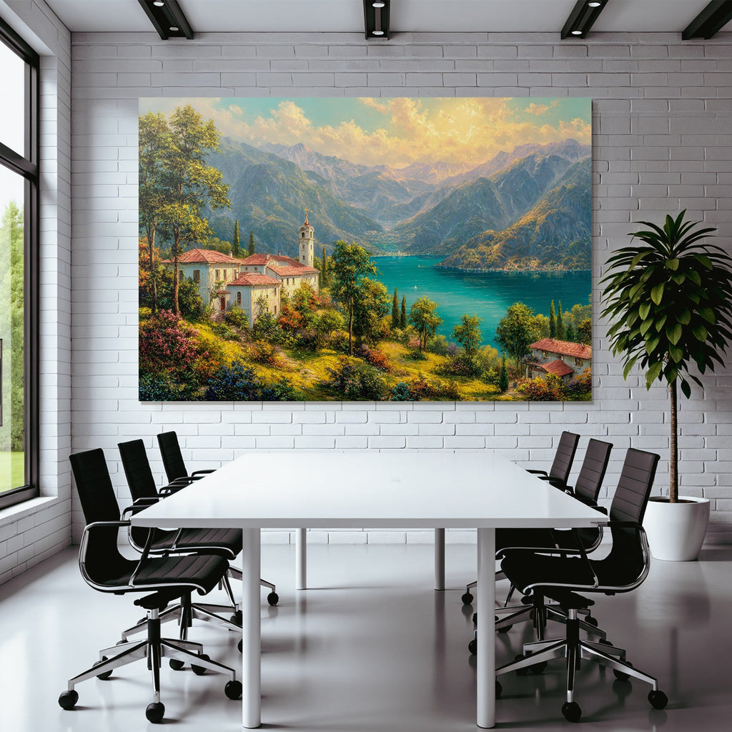 Idyllische Landschaft Mit Bergen Und See Atemberaubende Sunset Stimmung