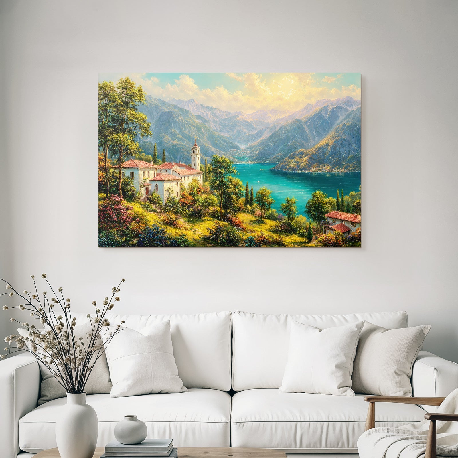 Idyllische Landschaft Mit Bergen Und See Atemberaubende Sunset Stimmung