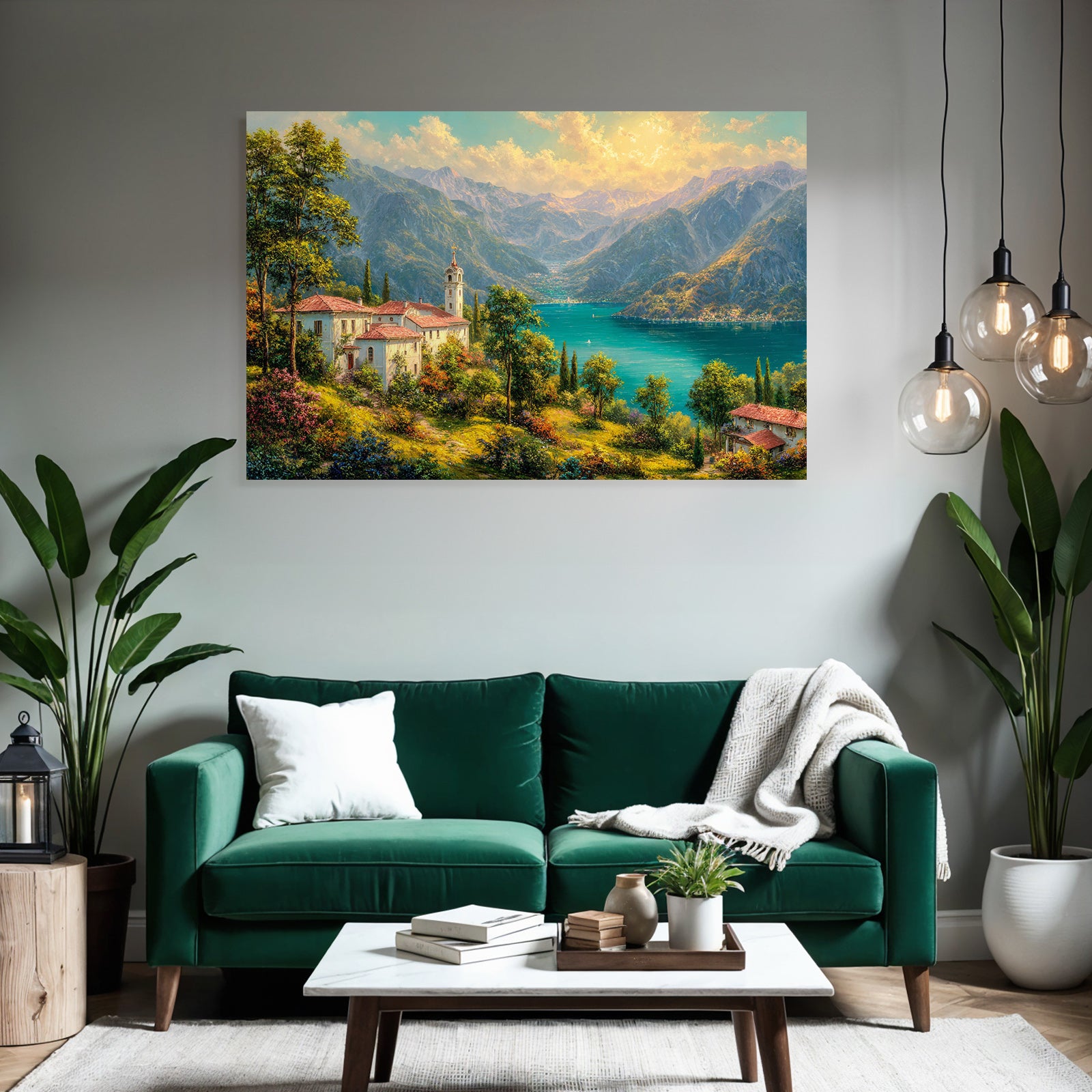 Idyllische Landschaft Mit Bergen Und See Atemberaubende Sunset Stimmung