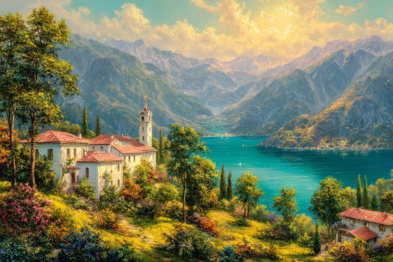 Idyllische Landschaft Mit Bergen Und See Atemberaubende Sunset Stimmung | Sommer | Jahreszeiten