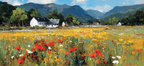 Lebendige Landschaft Blumen Rot Gelb Berge Häuser Weisses Haus Sonniger Tag | Sommer | Jahreszeiten