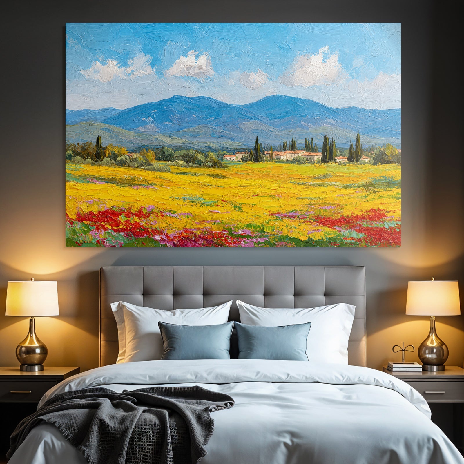 Lebendige Landschaft Mit Wilden Blumen Und Hügeln Mit Blaüm Himmel