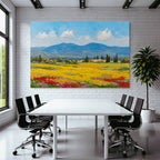 Lebendige Landschaft Mit Wilden Blumen Und Hügeln Mit Blaüm Himmel