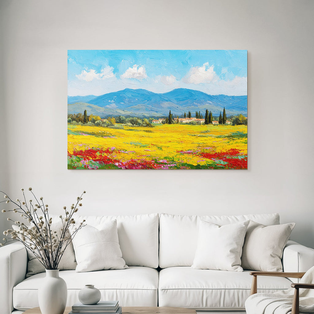 Lebendige Landschaft Mit Wilden Blumen Und Hügeln Mit Blaüm Himmel