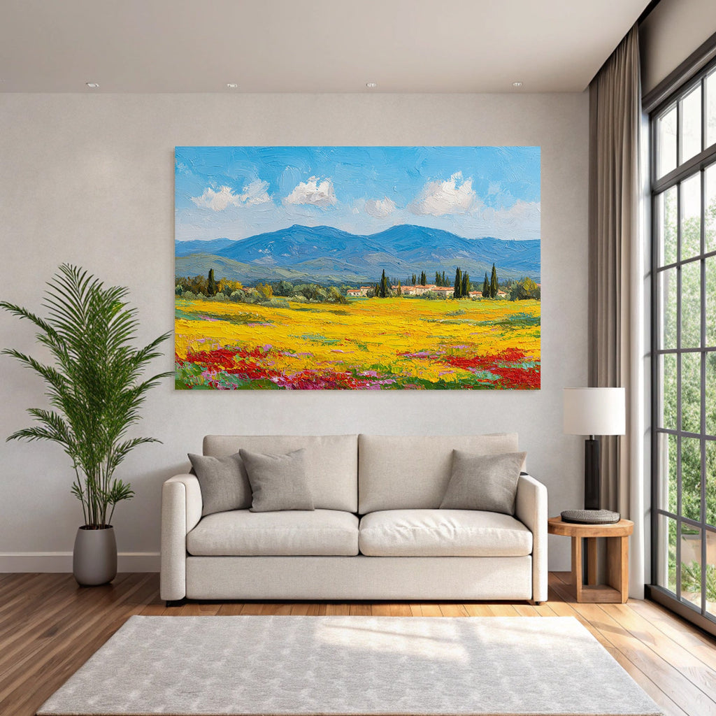 Lebendige Landschaft Mit Wilden Blumen Und Hügeln Mit Blaüm Himmel