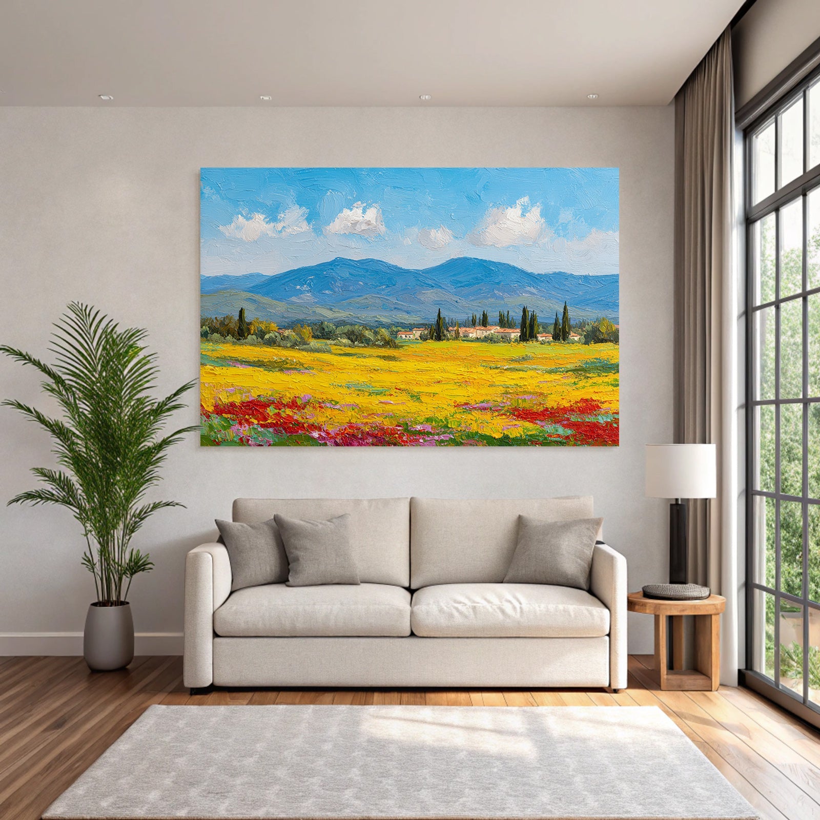 Lebendige Landschaft Mit Wilden Blumen Und Hügeln Mit Blaüm Himmel