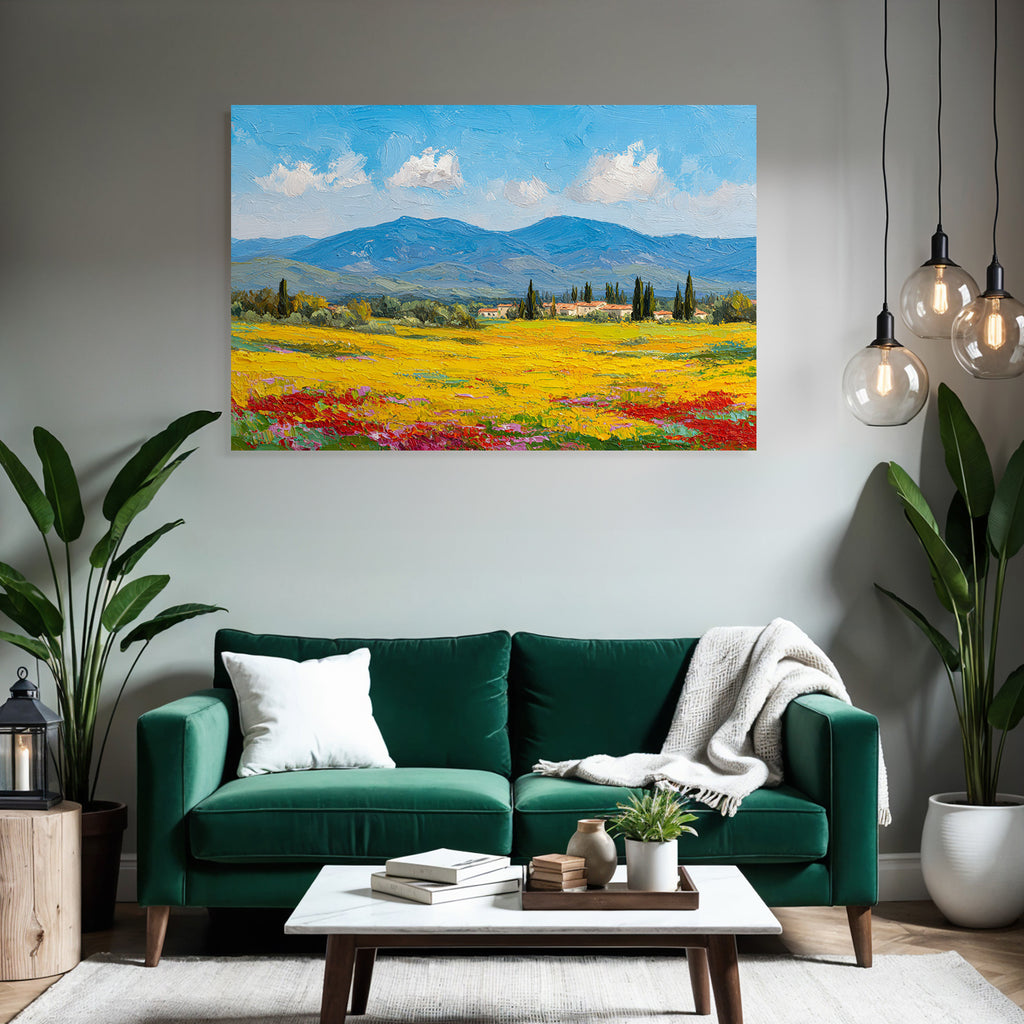 Lebendige Landschaft Mit Wilden Blumen Und Hügeln Mit Blaüm Himmel