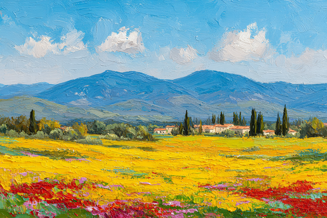 Lebendige Landschaft Mit Wilden Blumen Und Hügeln Mit Blaüm Himmel | Sommer | Jahreszeiten
