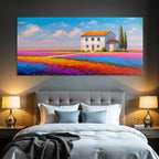 Lebendige Landschaft Weisses Haus Rotes Dach Blumenfeld Impressionistisch
