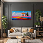 Lebendige Landschaft Weisses Haus Rotes Dach Blumenfeld Impressionistisch