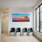 Lebendige Landschaft Weisses Haus Rotes Dach Blumenfeld Impressionistisch