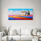 Lebendige Landschaft Weisses Haus Rotes Dach Blumenfeld Impressionistisch