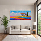 Lebendige Landschaft Weisses Haus Rotes Dach Blumenfeld Impressionistisch