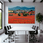 Lebensfrohe Landschaft Mit Blumen Und Dorfbeitrag