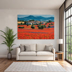 Lebensfrohe Landschaft Mit Blumen Und Dorfbeitrag