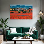 Lebensfrohe Landschaft Mit Blumen Und Dorfbeitrag