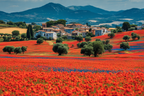 Lebensfrohe Landschaft Mit Blumen Und Dorfbeitrag | Sommer | Jahreszeiten